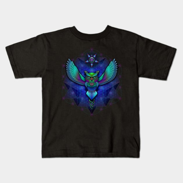 Sacred Geometry Owl Kids T-Shirt by MushroomDreams